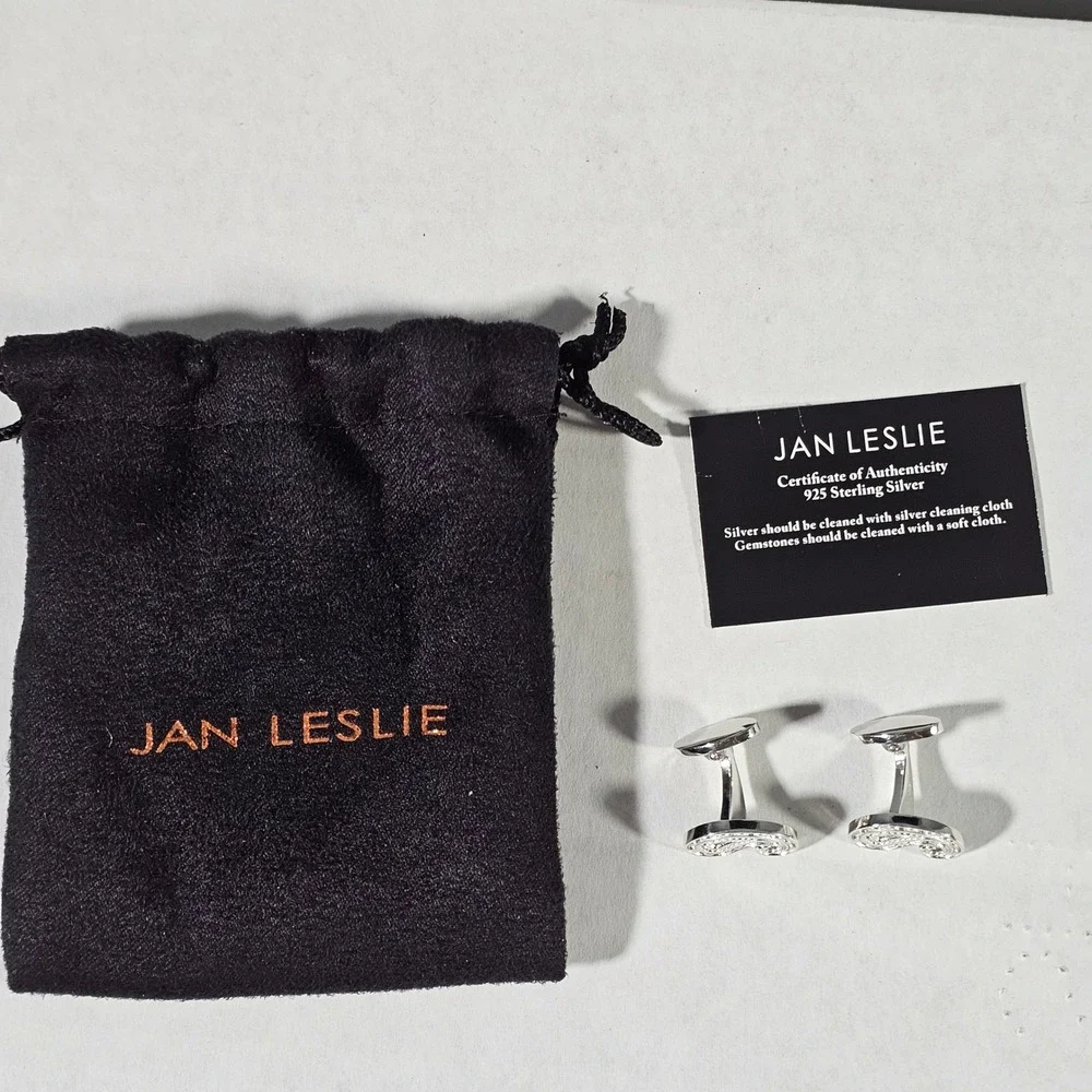 Jan Leslie Cufflinks Mens OS Silver Sterling 925 Paisley Openwork Filigree